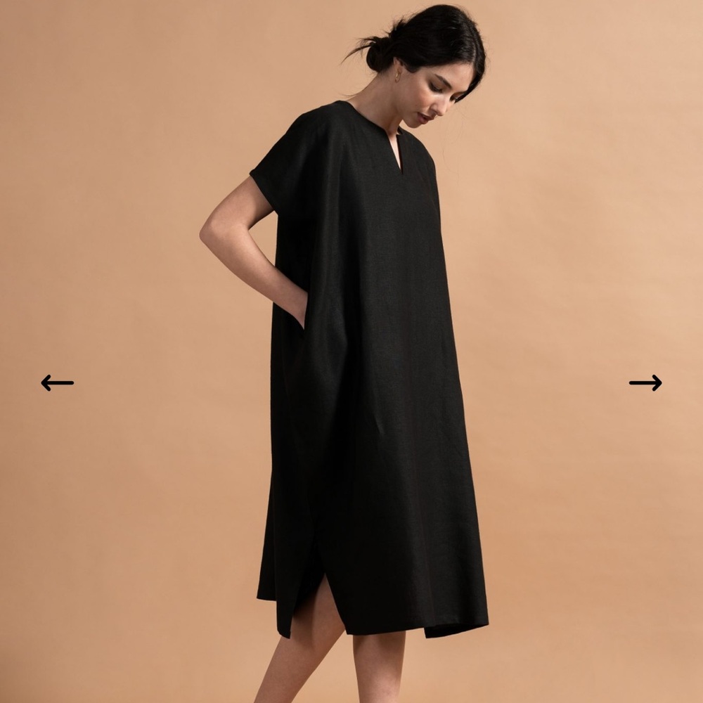 Turn Black brand Black Linen Juno Kaftan Midi Dress - Picture 6 of 10